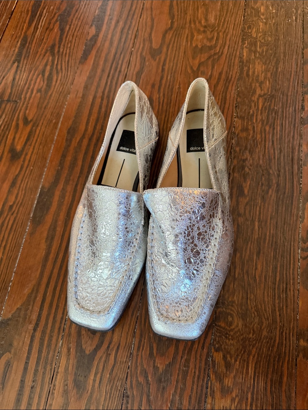 Dolce Vita Metallic Silver Textured Leather Loafers